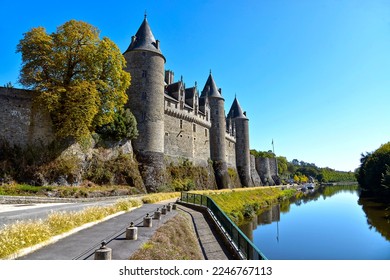 Castle of Rohan on the banks of Oust, part of canal Nantes at Brest, at Josselin, a commune in the Morbihan department in Brittany in north-western France - Shutterstock ID 2246767113