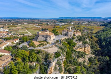 Castle and Santa Maria Church located in Sant Marti Sarroca Catalonia Spain