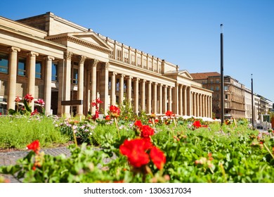 Castle Square With Flowered Bed In Stuttgart