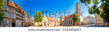 Castle square with lion statue and cathedral at Brunswick in Lower Saxony, Germany