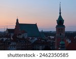 Castle Square in Warsaw, Poland. Cathedral and Royal Palace - aerial view from the bell tower of the  St. Anne church.