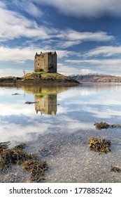 Castle Stalker Reflecting On Loch Linnhe In The West Coast Of Scotland