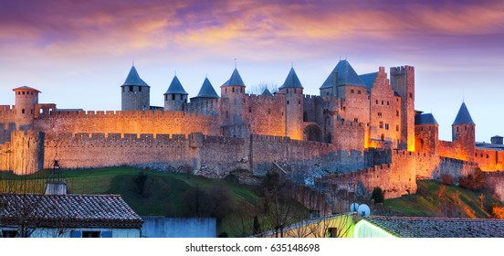 Castle in sunset time.  Carcassonne, France
