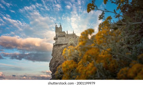 Castle Swallow's Nest on the cliff over the Black Sea close-up, Crimea, Yalta. One of the most popular tourist attraction of Crimea. - Shutterstock ID 2001199979