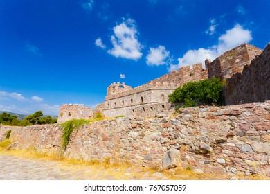 The Castle Walls Of Mytilene In Lesvos Island, Greece, One Of The Largest Castles In The Mediterranean 