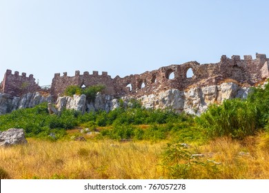 The Castle Walls Of Mytilene In Lesvos Island, Greece, One Of The Largest Castles In The Mediterranean 