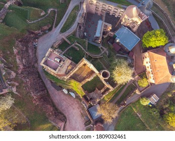 the castle of wertheim in baden württemberg germany from an aerial drop view