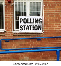 Castleford, UK - May 7th, 2015: Sign on wall of polling station. Britain goes to the polls for what is being described as the closest general election for a generation. 