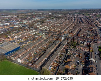 Castleford, Yorkshire, England, March, 22, 2021. Victorian Terraced Houses And Streets In The Yorkshire Mining Town In Northern England. 