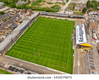 Castleford Yorkshire UK, 29th May 2019: Aerial Photo Overlooking The Castleford Area Of Wakefield Showing The Castleford Tigers RLFC Rugby Pitches, Taken On A Sunny Bright Summers Day.