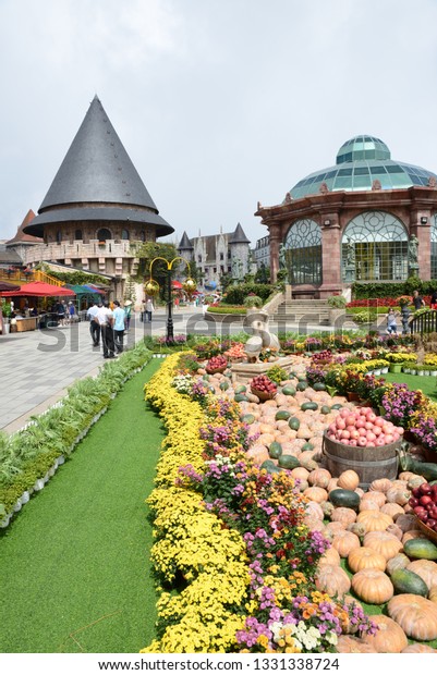 Castles on\
the hill. Sun World Ba Na Hills is a resort complex combining\
entertainment with the highest level in Vietnam,traveling on cable\
lines. Da Nang, Vietnam, on 18 October\
2018