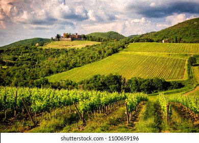 Castles And Vineyards Of Tuscany, Chianti Wine Region Of Italy