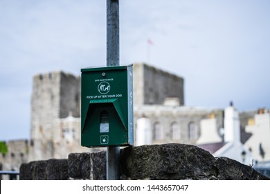 Castletown,Isle Of Man, June 16, 2019. Dog Waste Bags For Responsible Owners To Dispose Of Their Dog's Toilet.