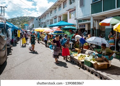 Castries St Lucia Caribbean April 2019, Local Market With Fruit Sellers