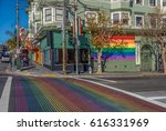 Castro District Rainbow Crosswalk Intersection - San Francisco, California, USA