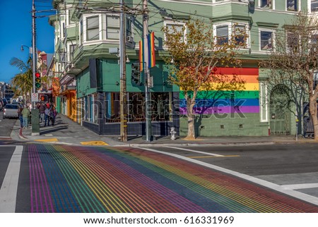 Castro District Rainbow Crosswalk Intersection - San Francisco, California, USA