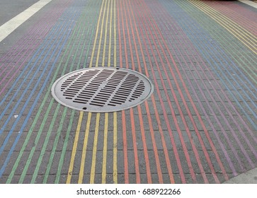 The Castro District Rainbow Striped Crosswalk Intersection, San Francisco