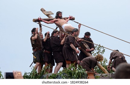 CASTRO URDIALES, SPAIN - APRIL 14, 2017: Representation Of The Passion Of Jesus Christ During Good Friday In Castro Urdiales, Spain.  