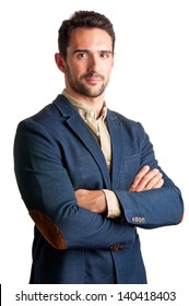 Casual Business Man With Arms Crossed In A White Background