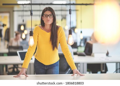 Casual Business Woman At Work  In Creative Modern Coworking Startup Open Space Office