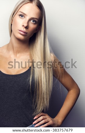 Casual and confident blonde woman model