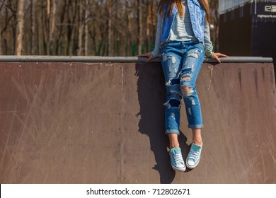 Girl Ripped Jeans Royalty Free HD Stock Photo and Image
