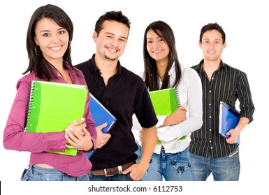 Casual Group Of College Students Smiling - Isolated Over A White Background