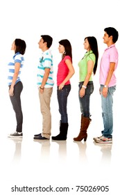 Casual Group Of People Queuing Isolated Over White