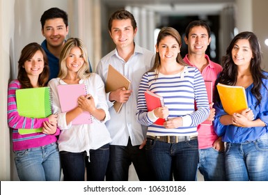 Casual Group Of Students Looking Happy And Smiling