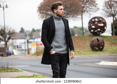 Casual Man Fashion Style Black Coat Jeans Outfit