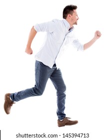 Casual Man Running Late - Isolated Over A White Background 