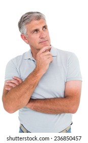 Casual Man Thinking With Hand On Chin On White Background