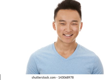 casual man wearing blue tshirt and jeans on white background