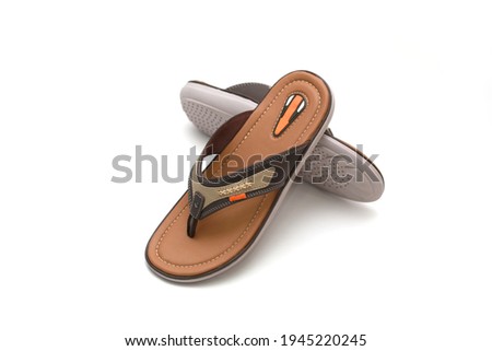 Casual Men's sandals isolated on white background. Comfortable men's sandals. Space for text