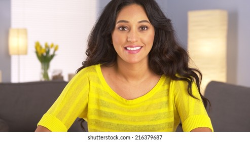 Casual Mexican Woman Smiling To Camera