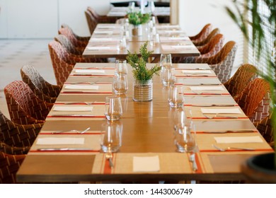 Casual Restaurant Dining Table Set Up, With Dark Wooden Color Theam