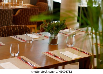 Casual Restaurant Dining Table Set Up, With Dark Brown Color Theam