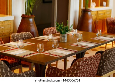 Casual Restaurant Dining Table Set Up, With Dark Brown Color Theam