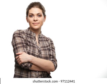 Casual Style Woman Portrait. Isolated Over White Background