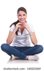 Casual Young Woman Sitting Legs Crossed Stock Photo 140323369 ...