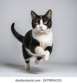 The cat is about to jump full length, looking at the camera, not looking at the camera. - Powered by Shutterstock