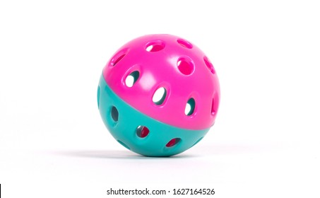 Cat colorful plastic toy ball isolated on white background