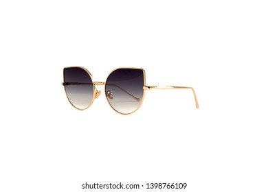 Cat Eye Rimless Gradient Golden Sunglasses isolated white background  Side View