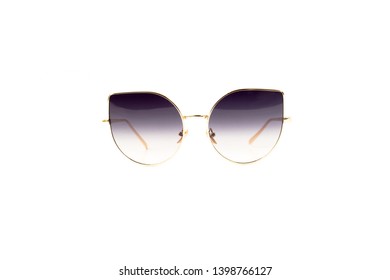 Cat Eye Rimless Gradient Golden Sunglasses Isolated White  Front View