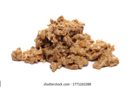 Cat Food With Chicken And Carrot Chunks Pile Isolated On White Background