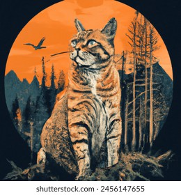 cat in forest vector