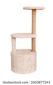 cat house with scratching post isolate on white background.