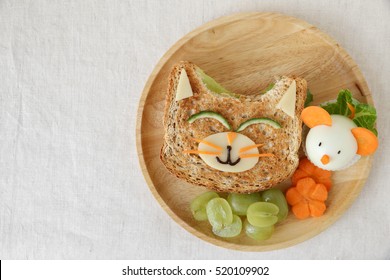 Cat and mouse healthy lunch, fun food art for kids