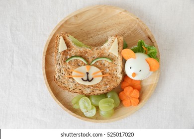 Cat and mouse healthy lunch, fun food art for kids