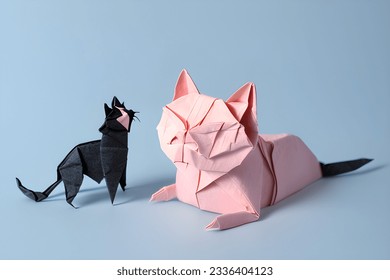 A cat origami with a pastel color background 